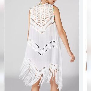 One World Sleeveless Open Front Boho Festival Fringe Shawl Cover Size 1X